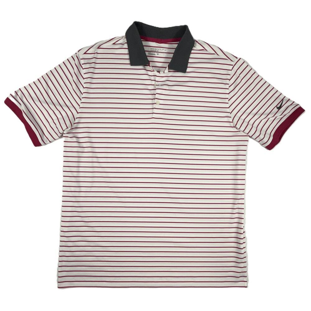 Nike Golf Polo Shirt Standard Fit Dri-Fit white red Striped Stretch Men's Sz L - Picture 2 of 13